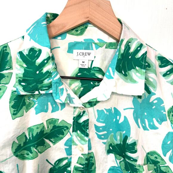 J. CREW 100% Cotton Button Down Shirt Sz M Tropical Print Palm Leaf Beach Resort - Picture 2 of 11